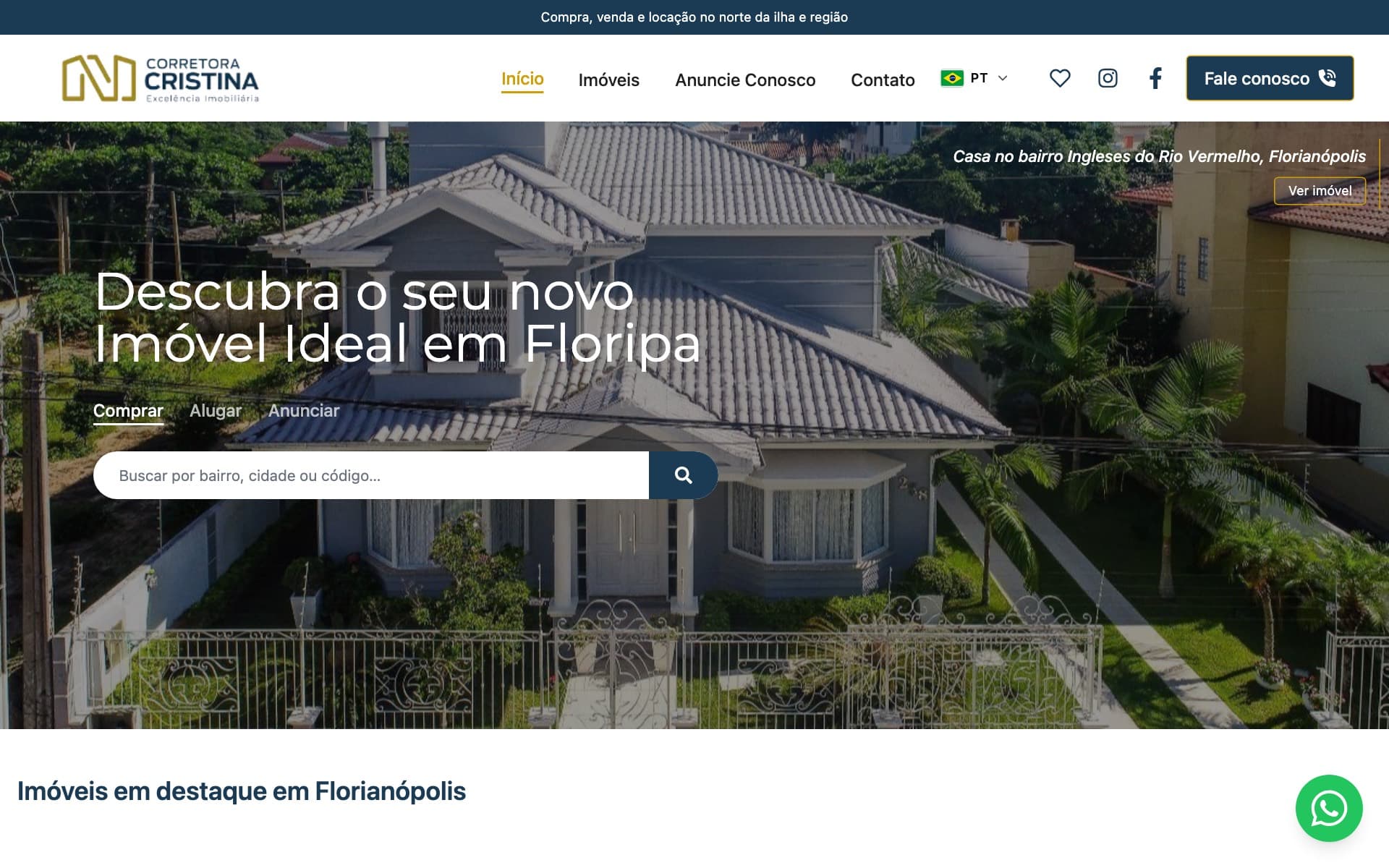 Home do site público da corretora